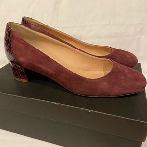 JCrew vintage Cabernet suede pump w/ croc heel 7.5